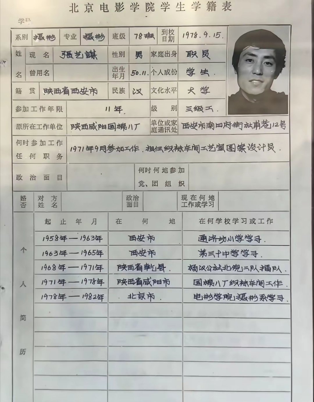不得不说哈，老谋子年轻的时候挺帅的，关键字还写得很漂亮 