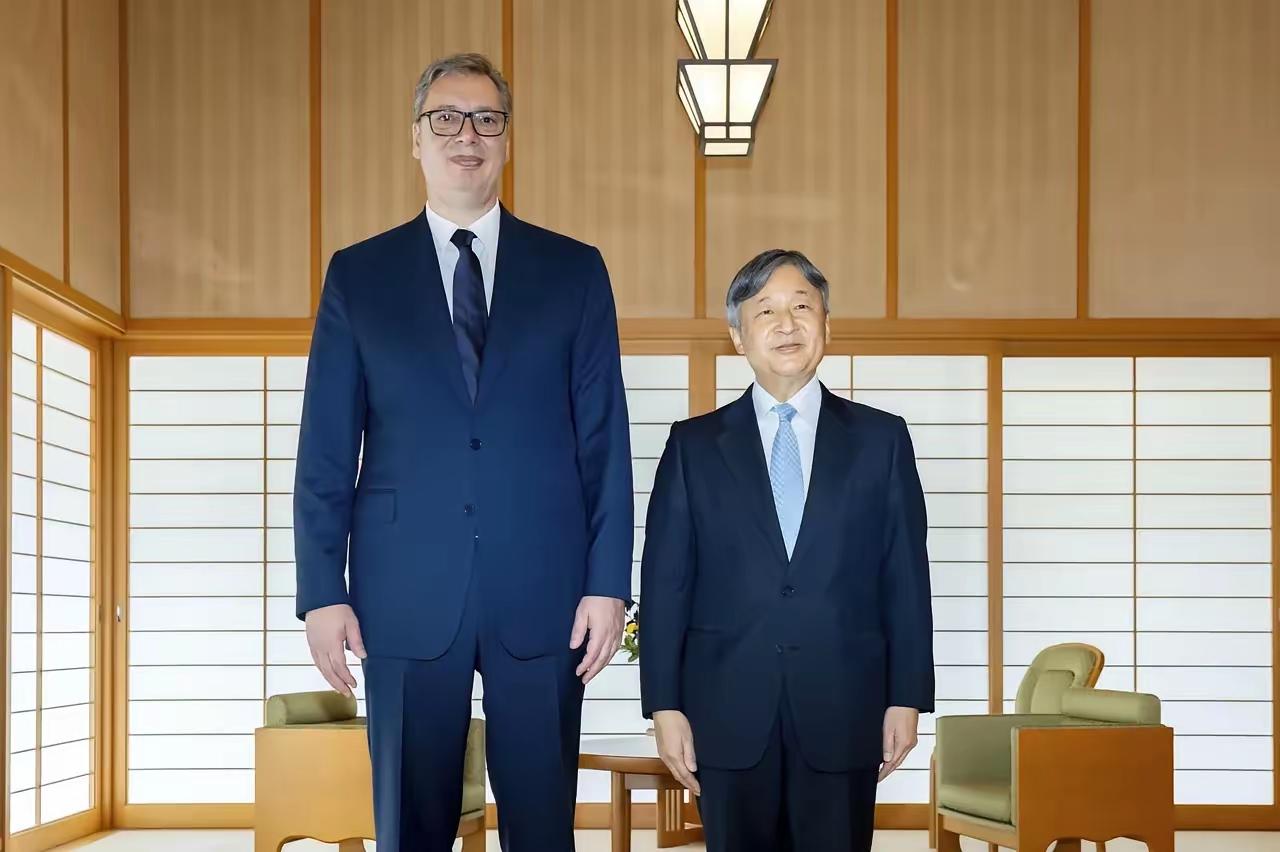 伤害性不大、侮辱性极强~武契奇出访日本和德仁的合影，竟然有一种巨人来到了小人国的