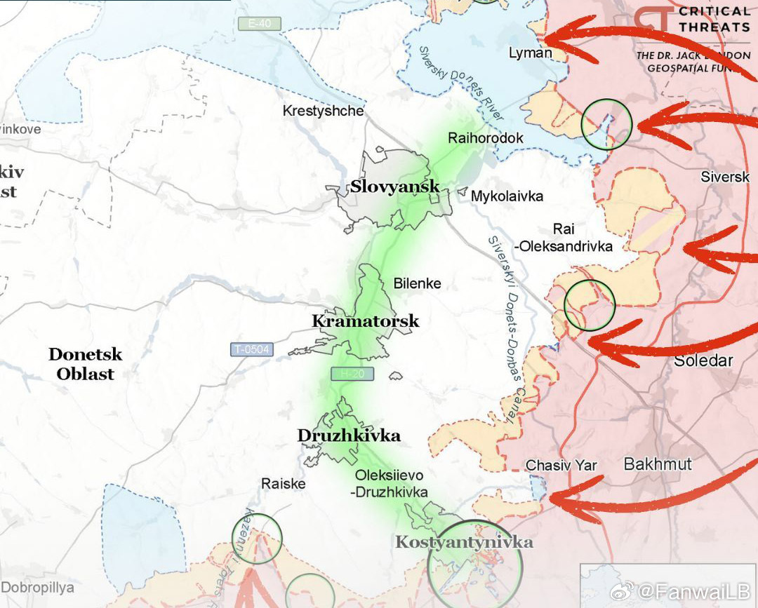 2026年的大递进攻示意图绿色地带是乌军在顿巴斯最后的防线。利曼—斯拉维扬斯克-