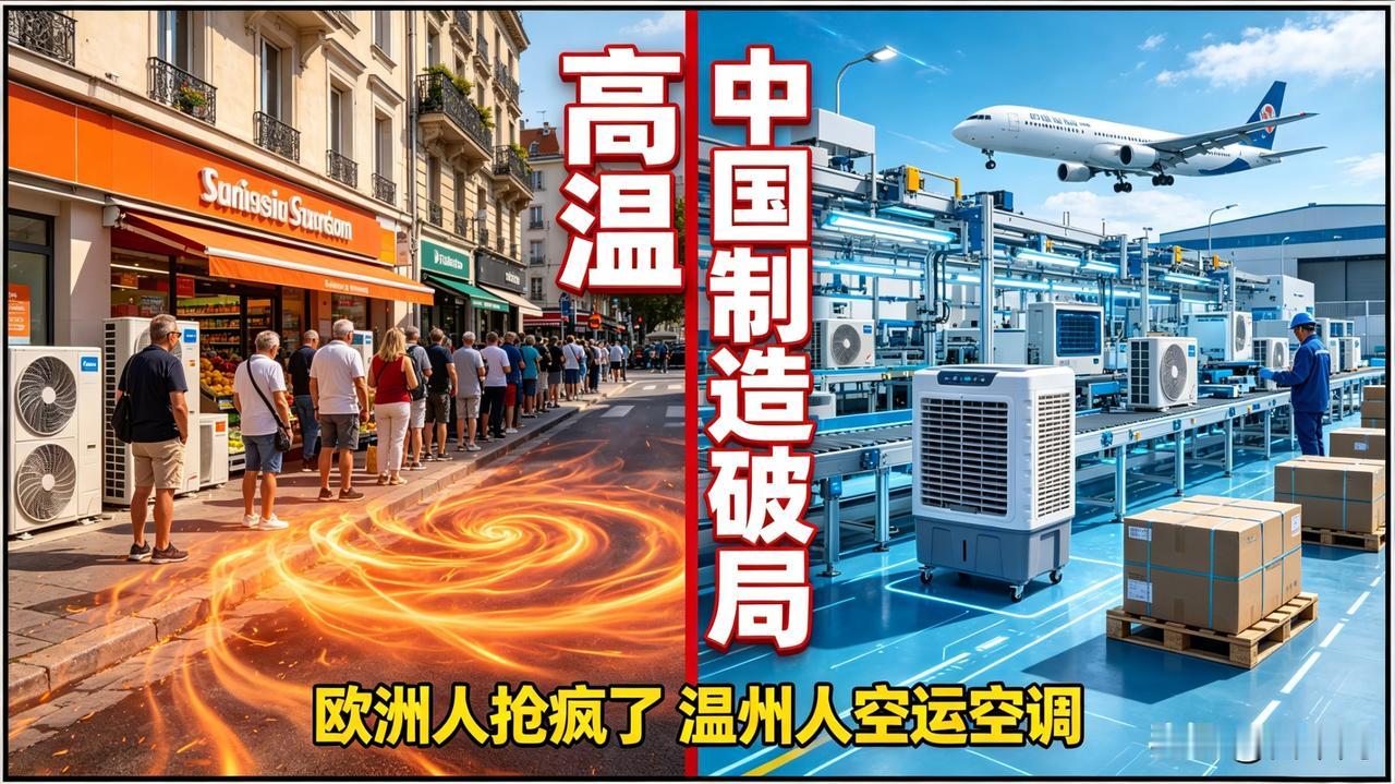欧洲脸都打肿！
喊了十年空调不环保，
41℃下抢中国货抢打架。

欧洲人快被热浪