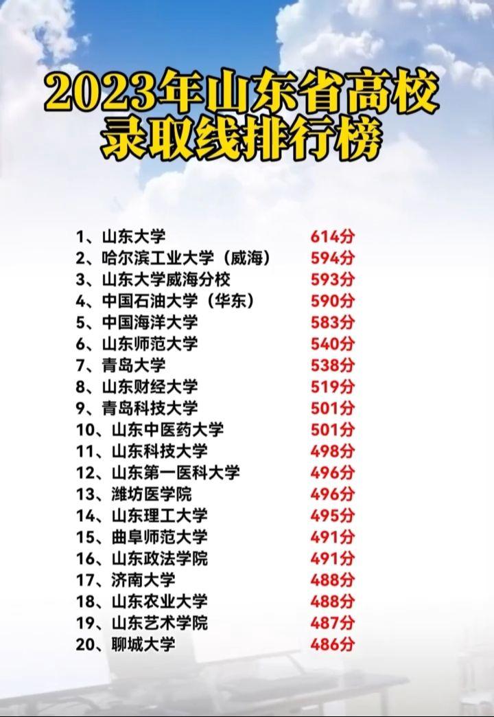 2023年山东省高校录取线排行榜，24年高考学子可以借鉴一下学业规划张老师 学业规划张老师
