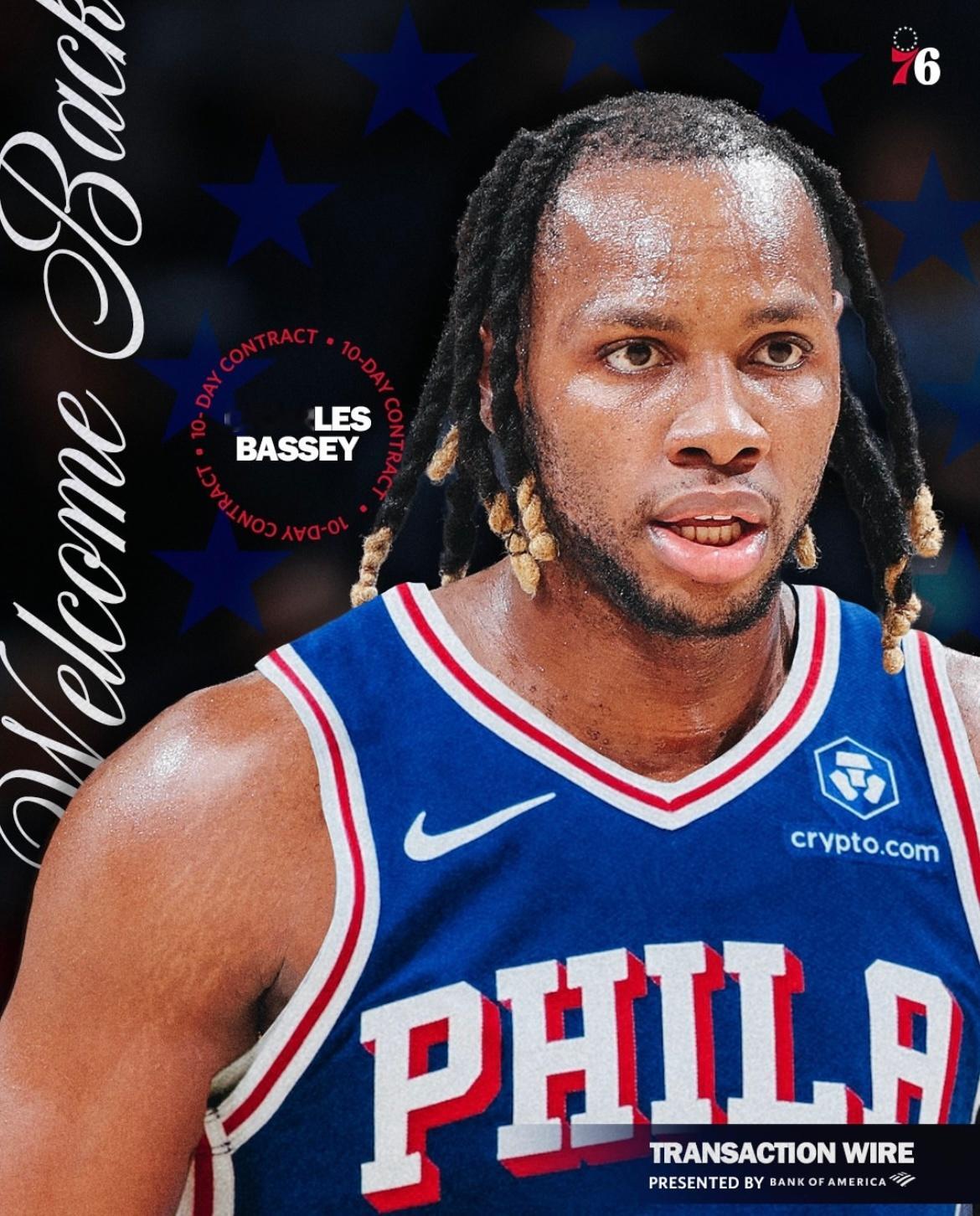 费城76人队官宣10天短合同签回查尔斯-巴锡巴锡本赛季为圣克鲁斯勇士￼出战10场