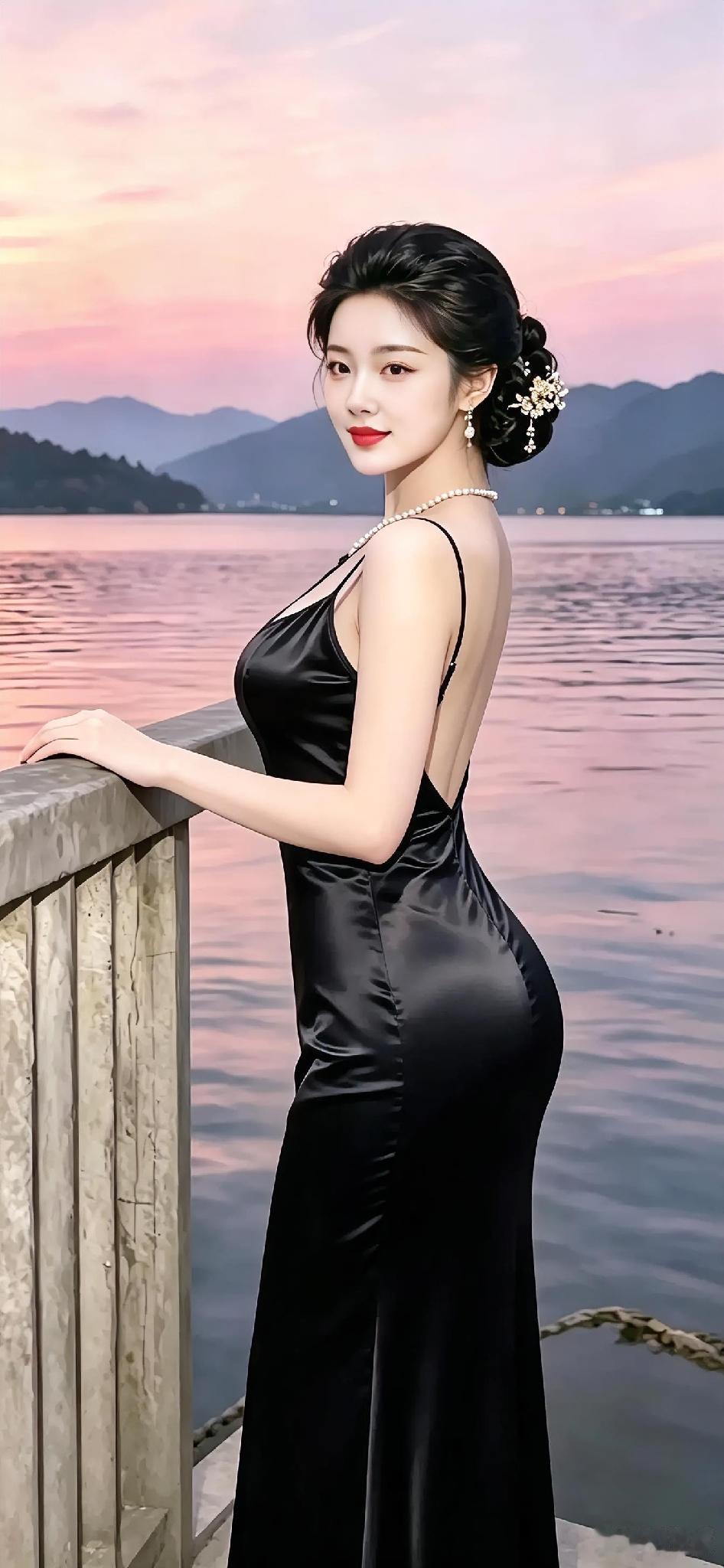 美女是人间尤物，她的容颜和身姿都让人陶醉，心旷神怡。

她的美貌，如同画卷中的仙