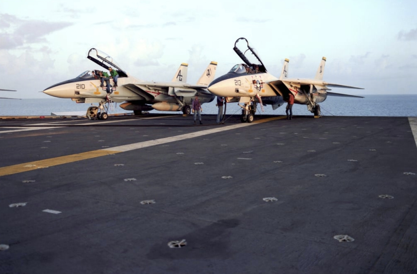 猫宁。一个普通的午后，在甲板上打盹的F-14大猫们 