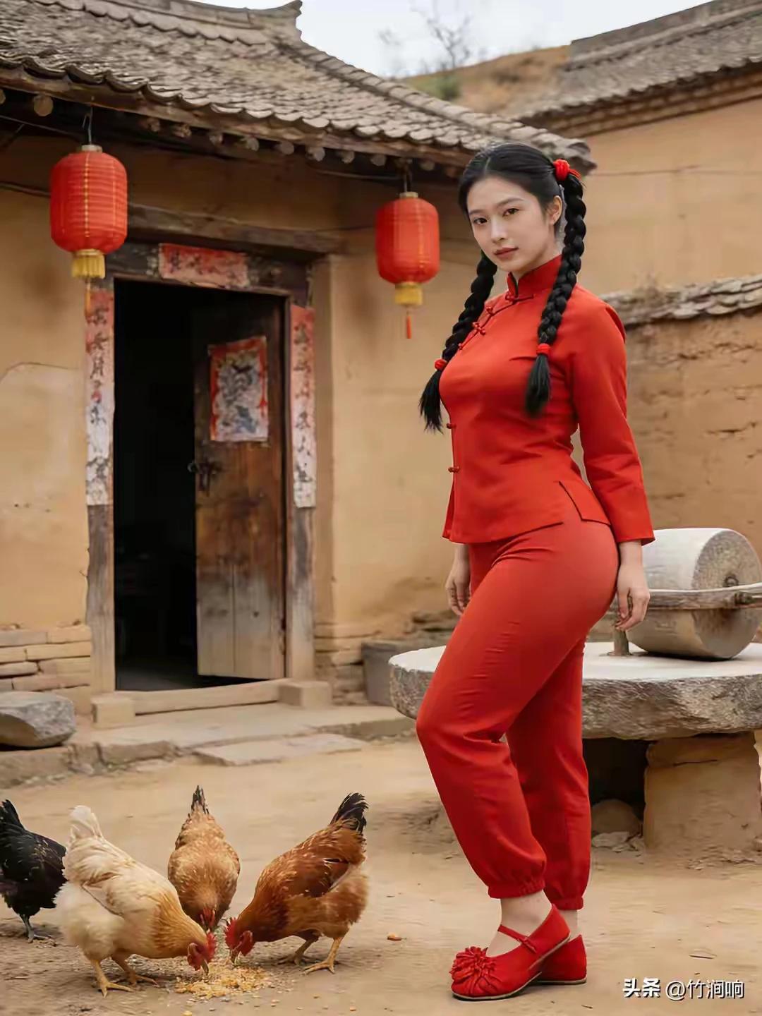 霞燃远岫染秋光，
稻海金波映红妆。
古墙不锁春风面，
二八佳人心荡漾。