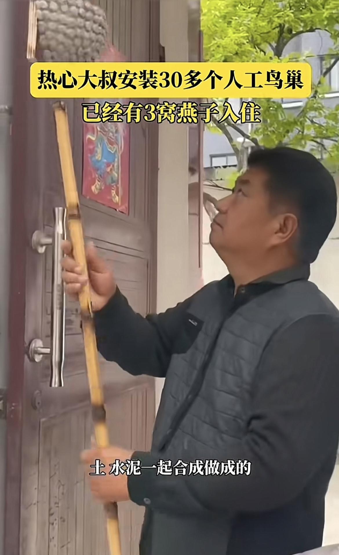 太溺爱了！山东烟台，一位姓孔的大叔为燕子筑巢，燕子不用自己动手，就能拎包入住。此