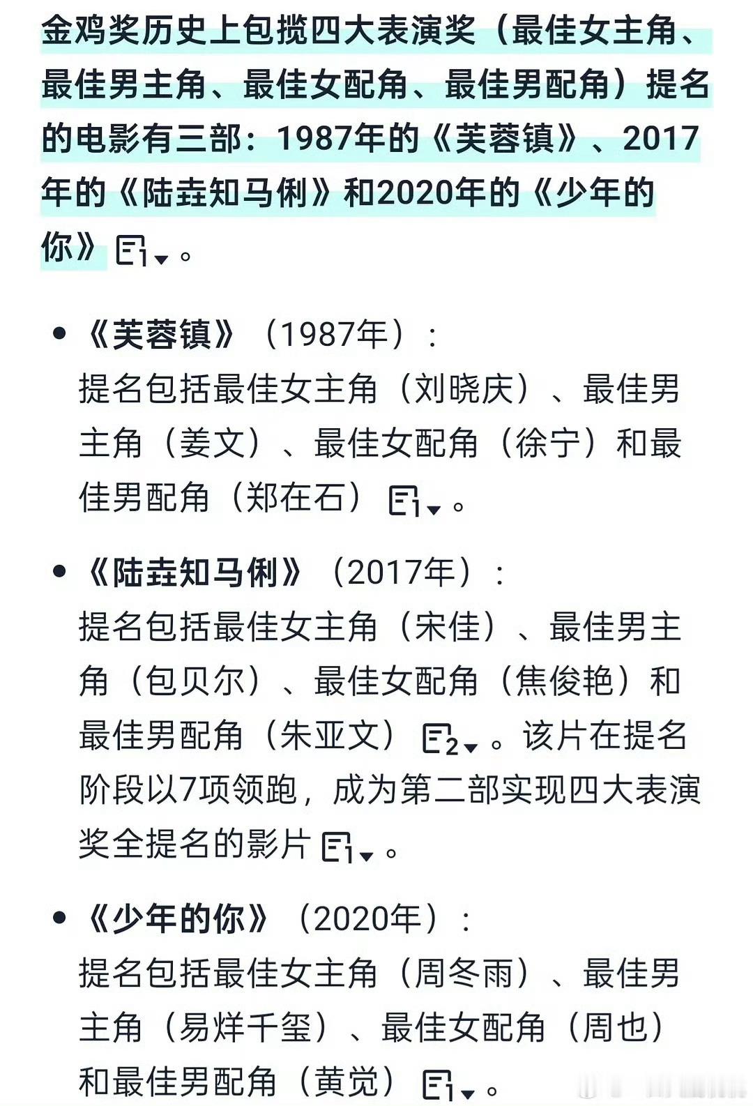 金鸡奖包揽四大表演奖提名的电影，芙蓉镇，陆垚知马俐，少年的你，
