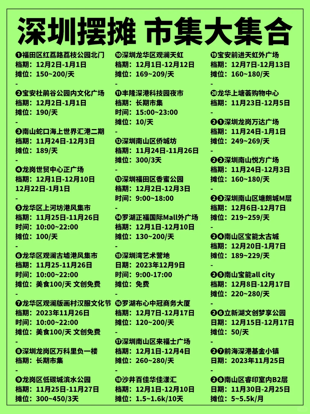深圳摆摊，市集大汇总❗️总有一个适合你！