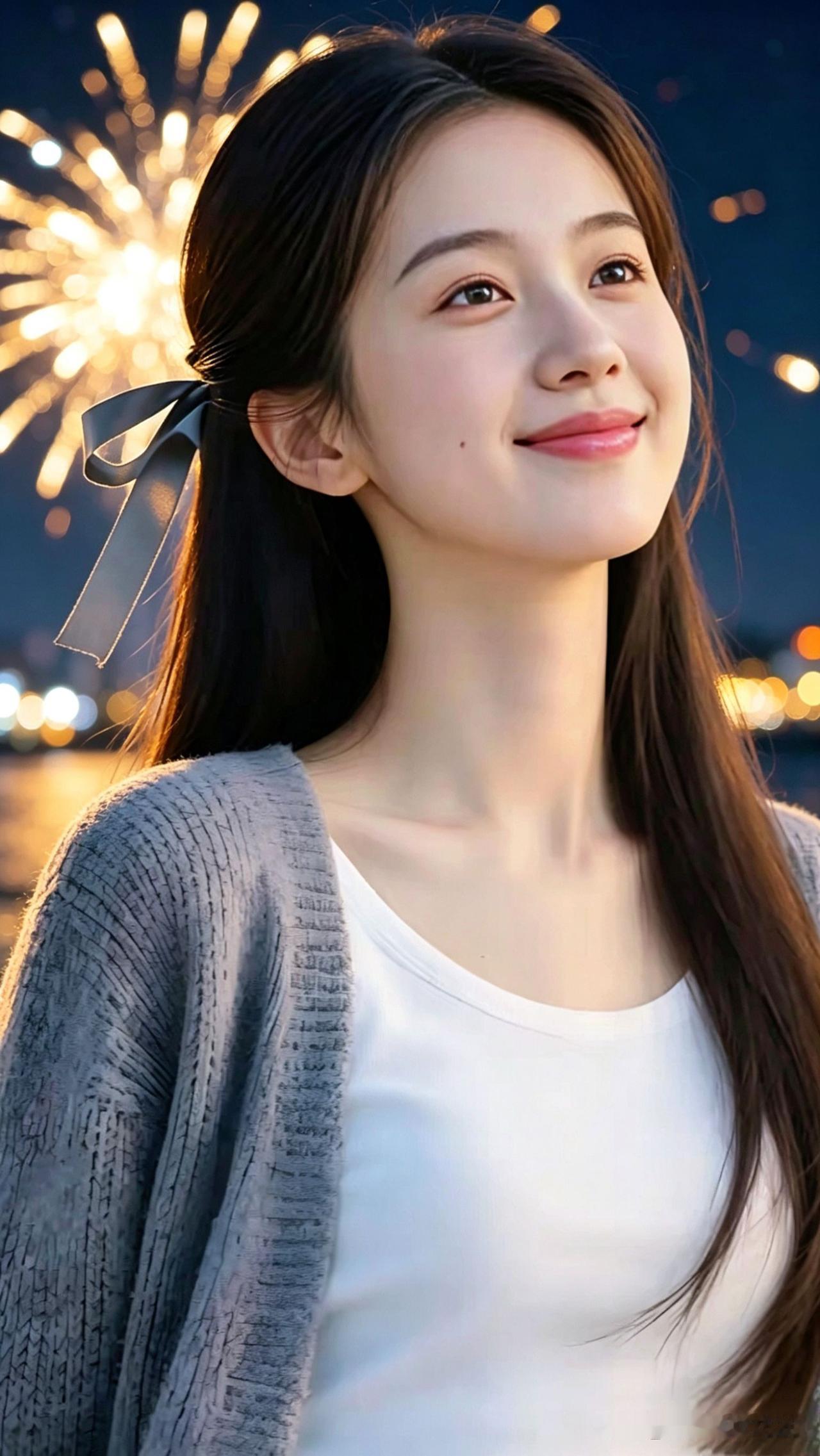 🌌 暮色把温柔揉进灰针织里，发间银丝带系着一整个夏夜的星芒。柔光里的温柔感 温