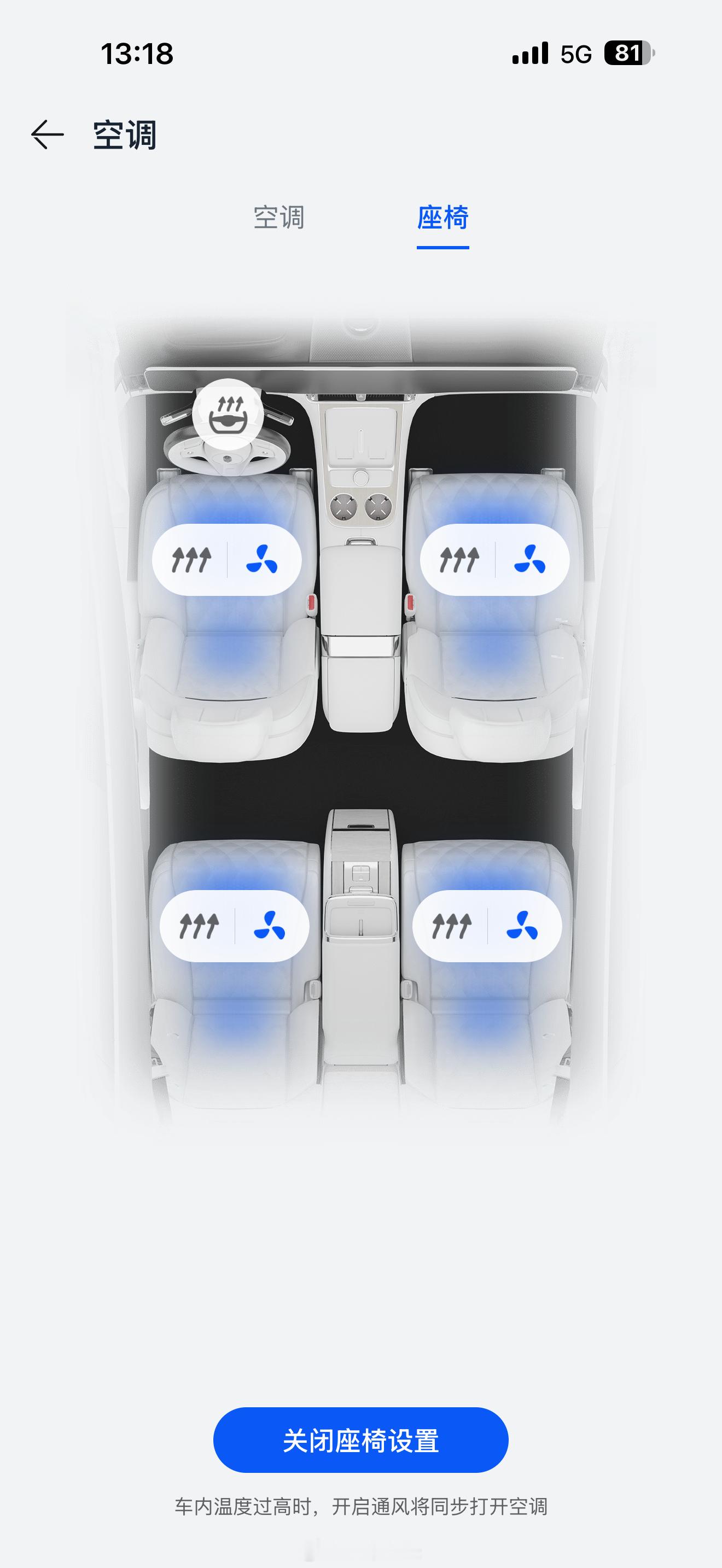 夏天到了，建议各大车企的座椅通风联动可以一键开启四个座位，不用多点。产品经理们可