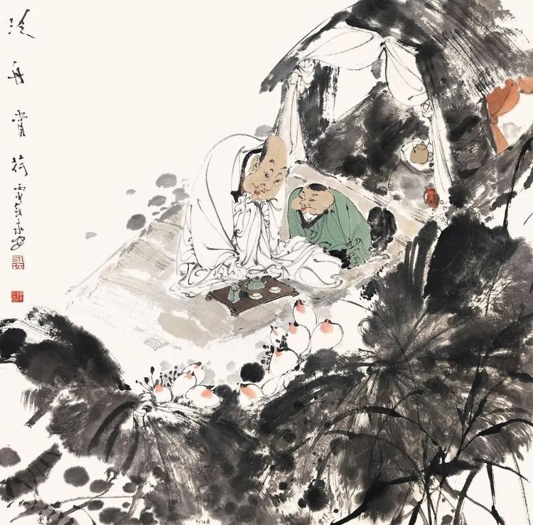 上联：把酒移舟，对酌诗诵莲荷秀；
下联：[比心]

网络图片/诚谢侵删