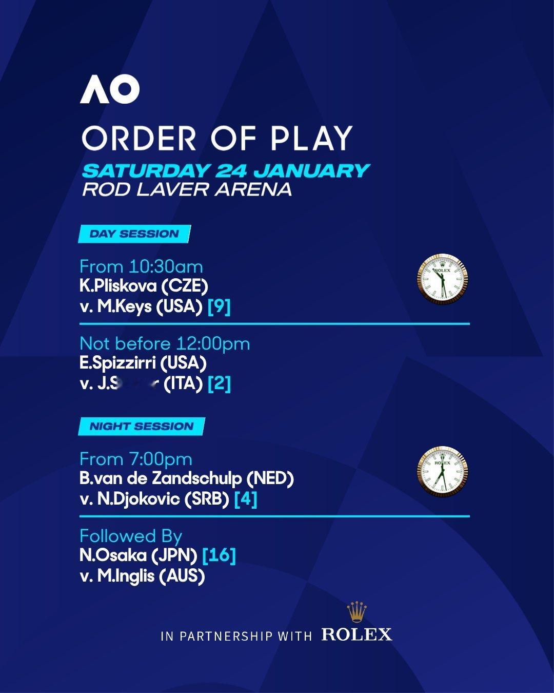 2026澳网第三轮，小德 vs 范德尚舒普，罗德·拉沃尔夜场第一场，北京时间1/