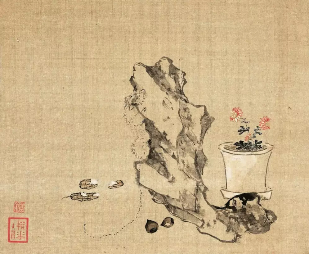 居廉 湖石花草册。居廉（1828年9月22日－1904年5月5日），出生于广东省