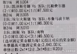 金哥侃球：004 德乙 凯泽vs比勒费方向：让胜分数：2-1 1-1005 瑞超