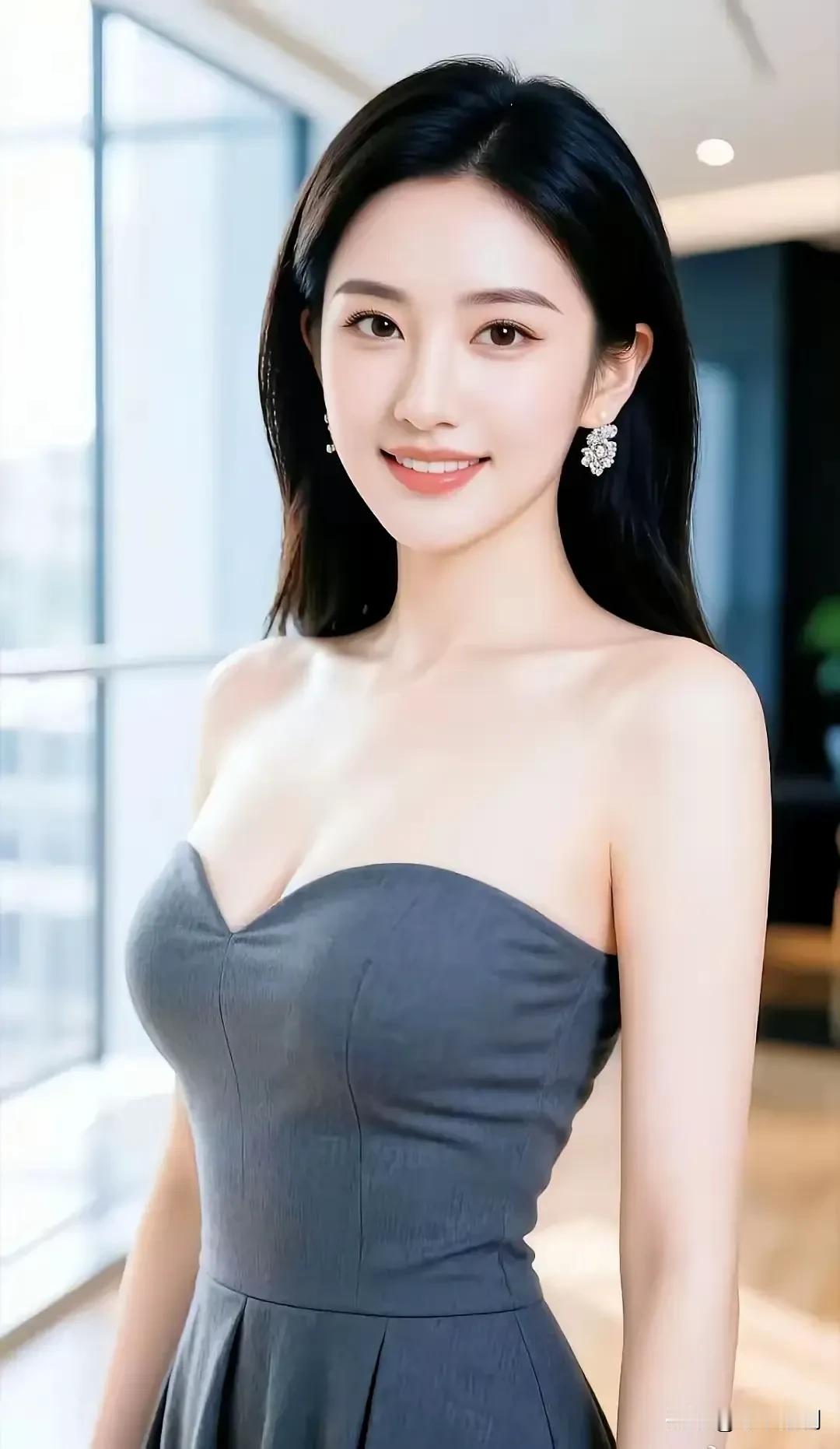 利落抹胸灰裙，搭配闪钻耳饰，从容优雅
露肩黑裙搭配 灰色吊带包臀裙