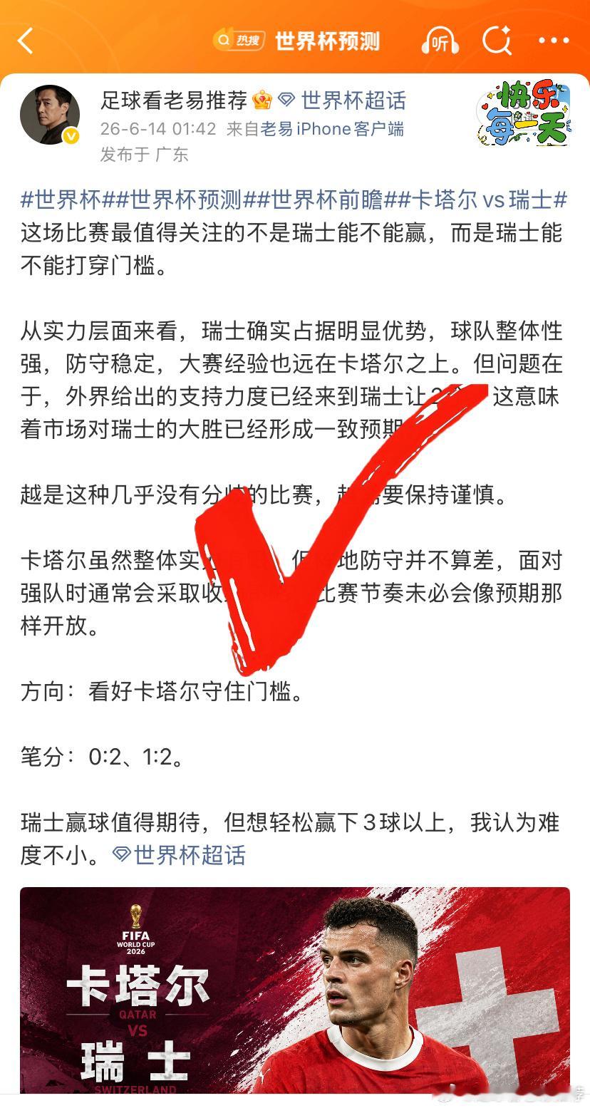 世界杯世界杯前瞻世界杯预测 这场不大不小的冷门卡塔尔1-1瑞士 老易防住了！下一