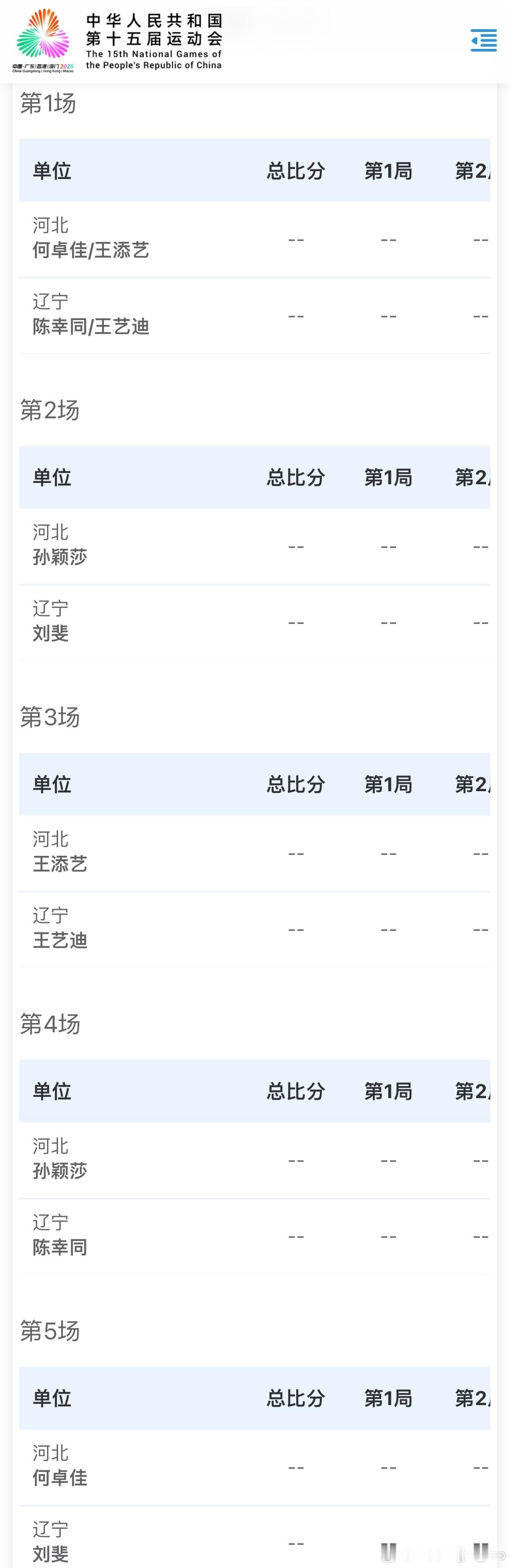 女子团体1/4决赛河北🆚辽宁何卓佳/王添艺🆚陈幸同/王艺迪孙颖莎🆚刘斐王添