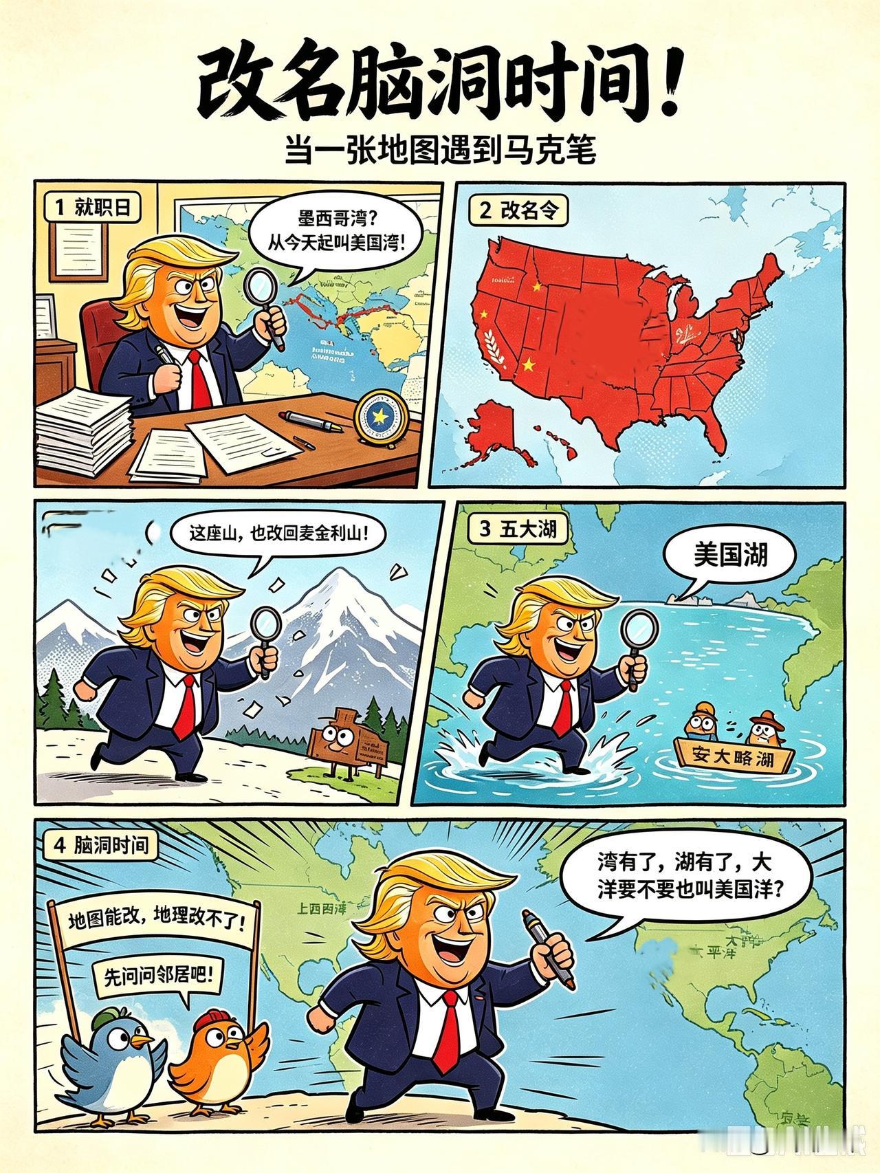 【一起来给“改名达人”当智囊】
过去，这位“可爱”的美国一把手就热衷于改名。
“
