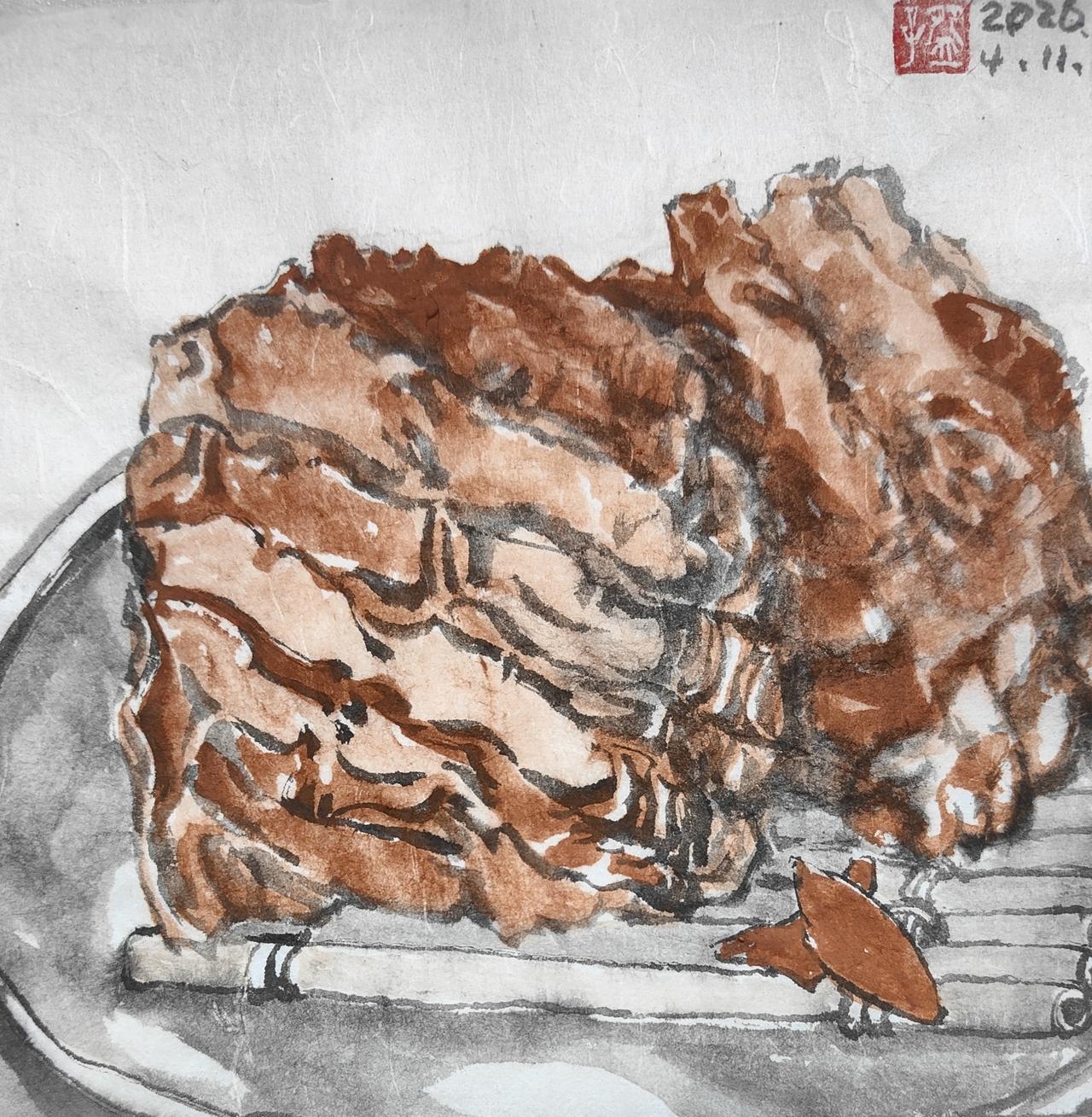 碗子的1/4平尺水墨《食有肉》
​居可无竹，食且不可无肉。[爱慕]
