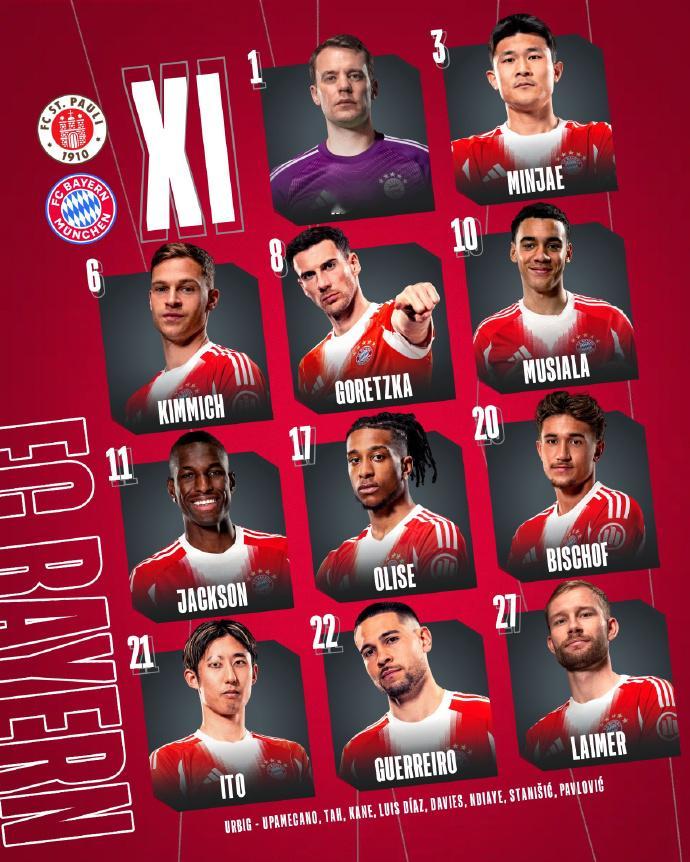 卡尔受伤的后遗症来了！本轮面对圣保利，拜仁公布了首发阵容，奥利塞不得不连场首场出