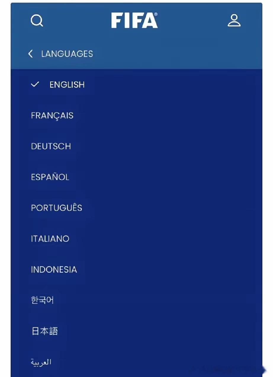 FIFA国际足联的官网连中文都没有。日文、韩文、印尼文全都有，甚至就连立陶宛语都