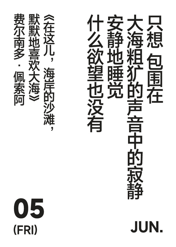 2026年6月5日 星期五 写诗小日历 只想 包围在大海粗犷的声音中的寂静安静地