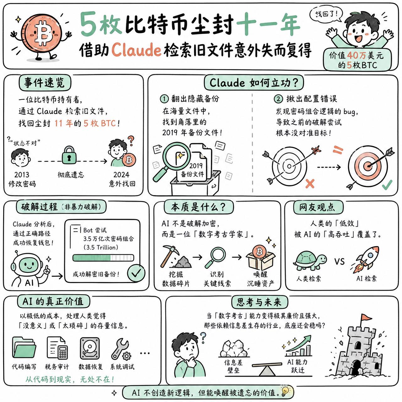 【5枚比特币尘封十一年，借助Claude检索旧文件意外失而复得】

快速阅读：一