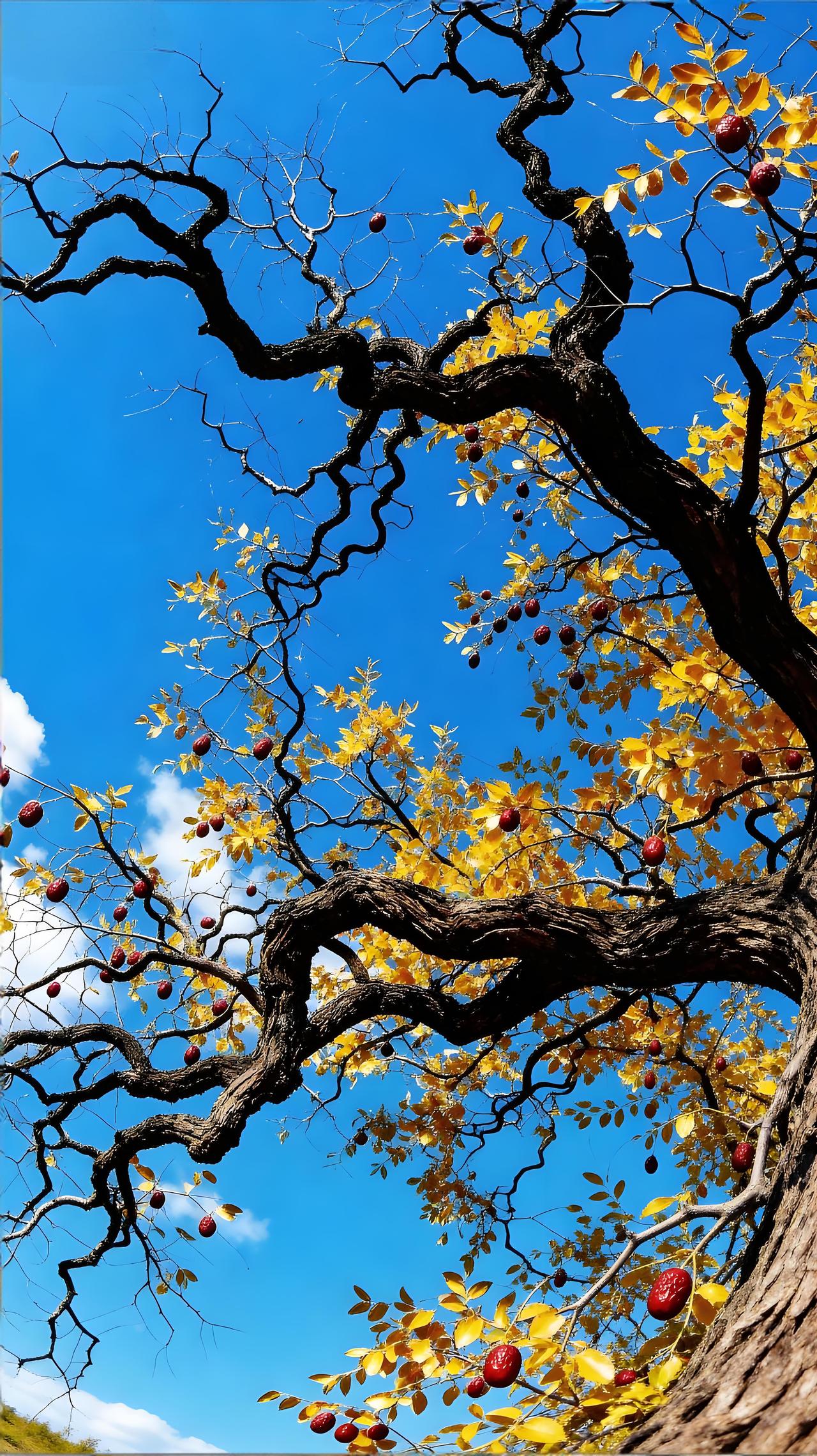 满树的红枣，像是大自然赠予的宝石，闪耀着，诱人的光芒。也如同童年的欢笑，颗颗都是