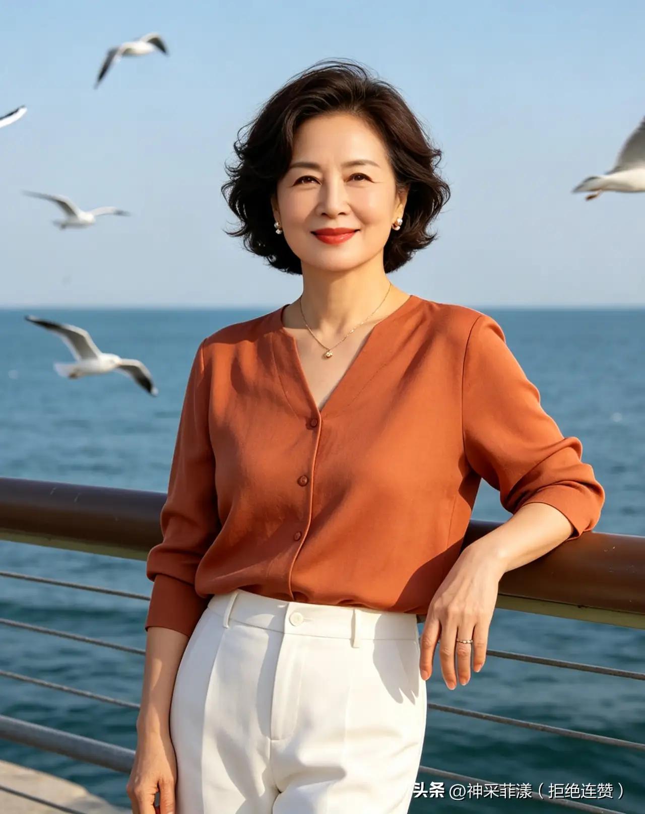 海边留倩影，四十岁风韵犹存，依然活的青春靓丽，自由洒脱！