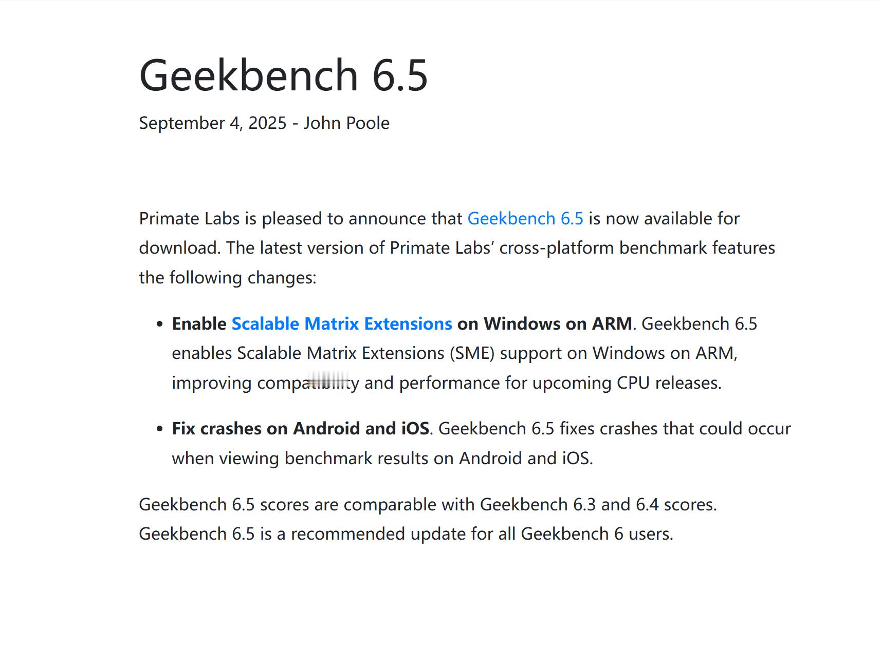 不偏不巧，这个节骨眼，Geekbench 6.5 发布了 ​​​