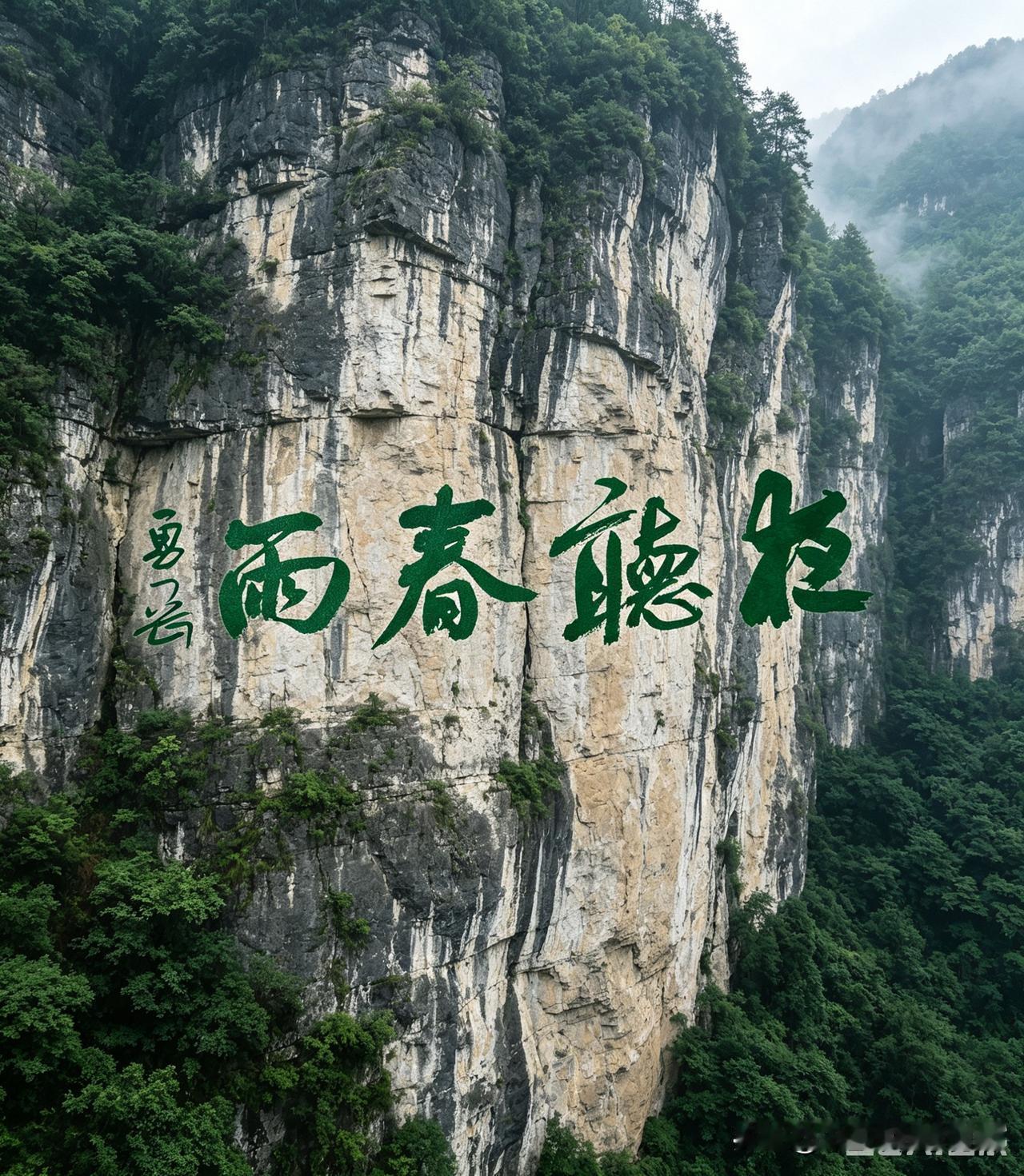 把字刻在峭壁上