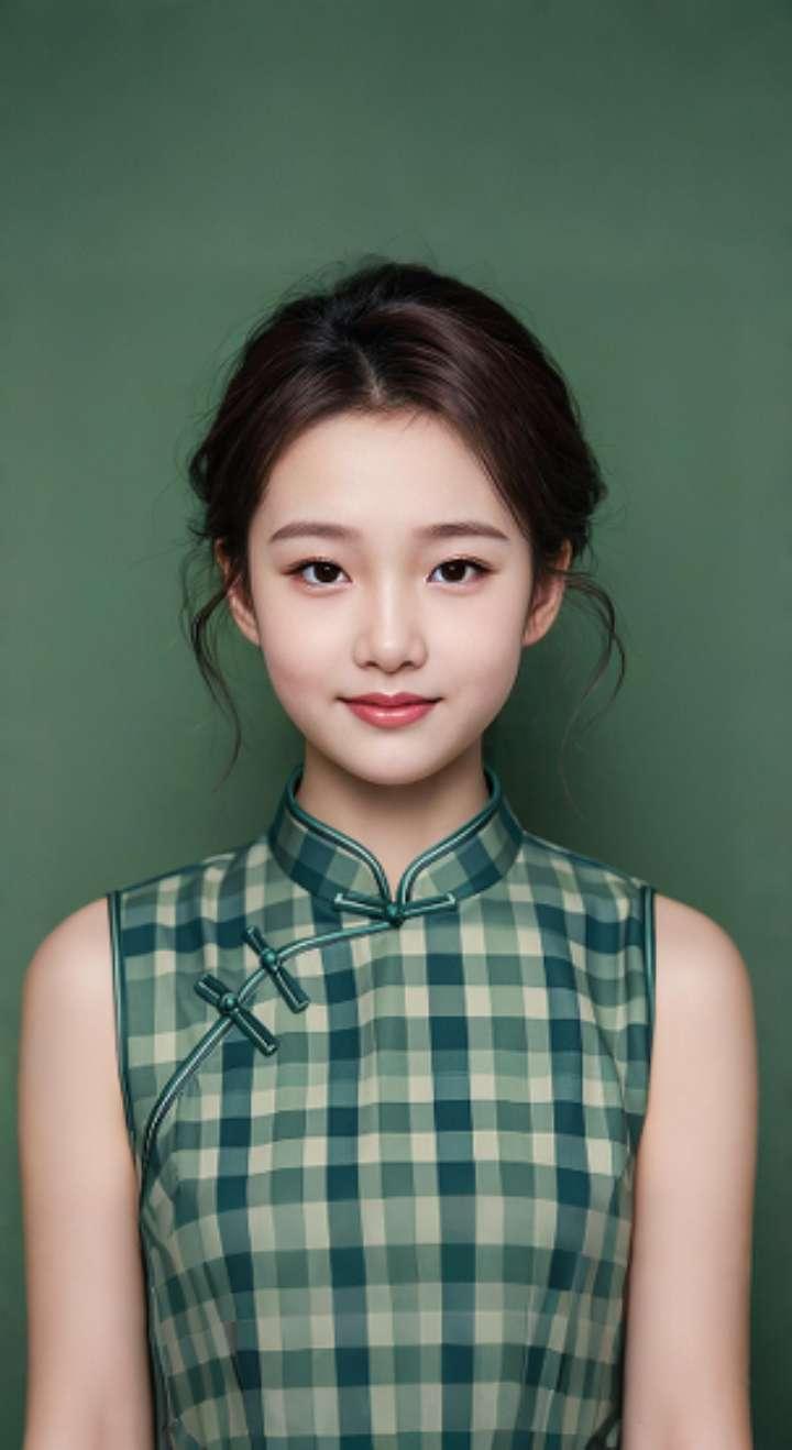 AI扩图 AI绿格甜笑