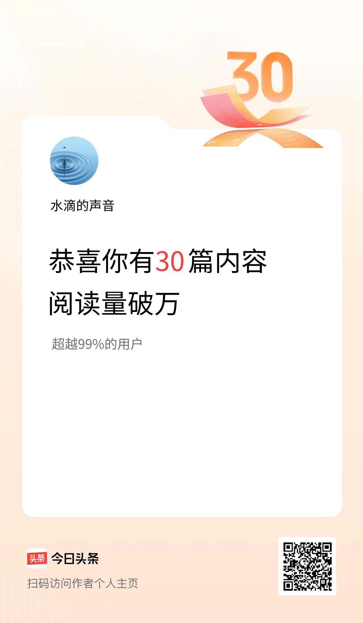 我在头条有30篇内容阅读破万了！