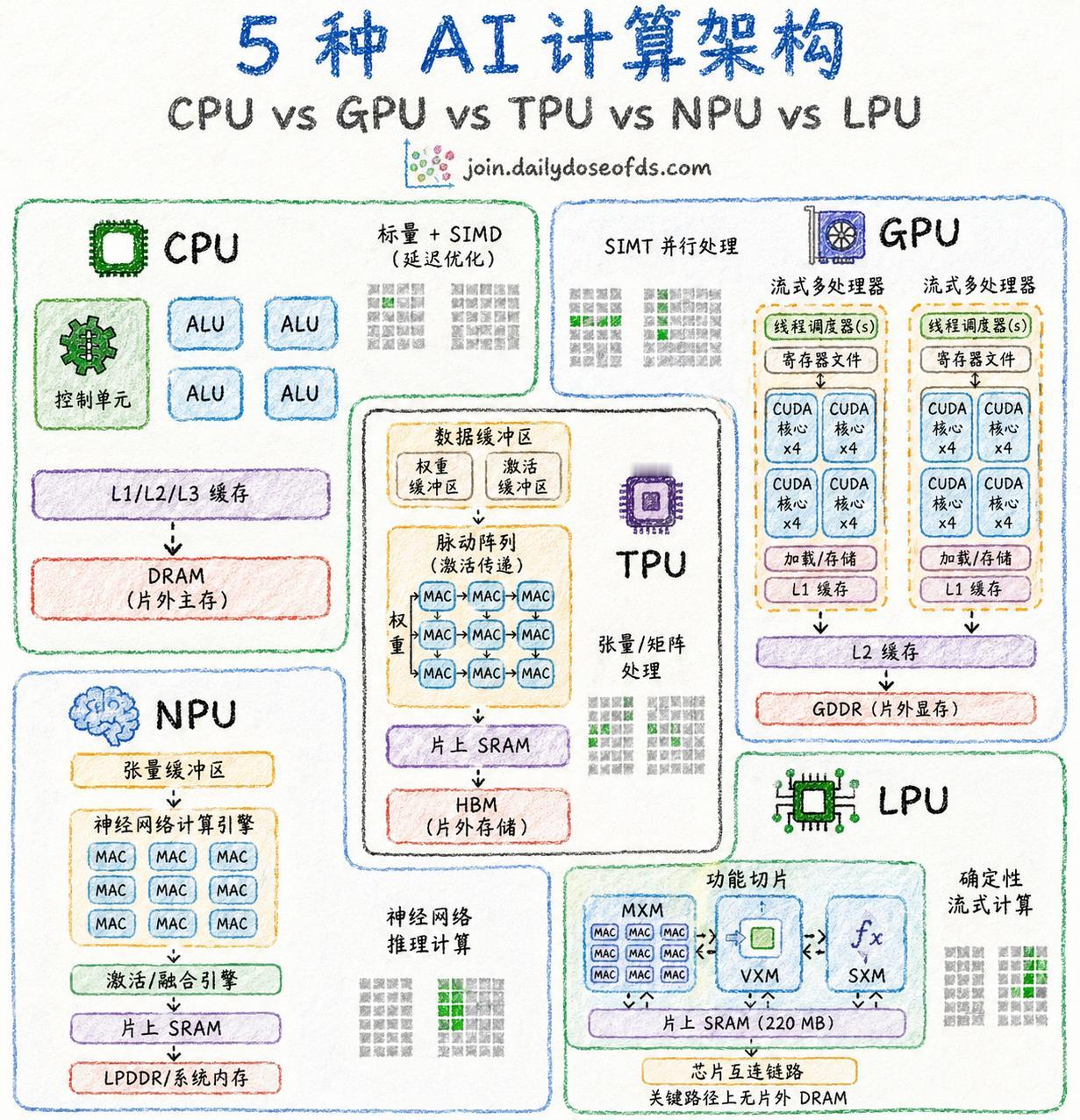 现在所有的AI算力神话，底层无非是在通用性、并行度和内存延迟这三个维度上疯狂做拆