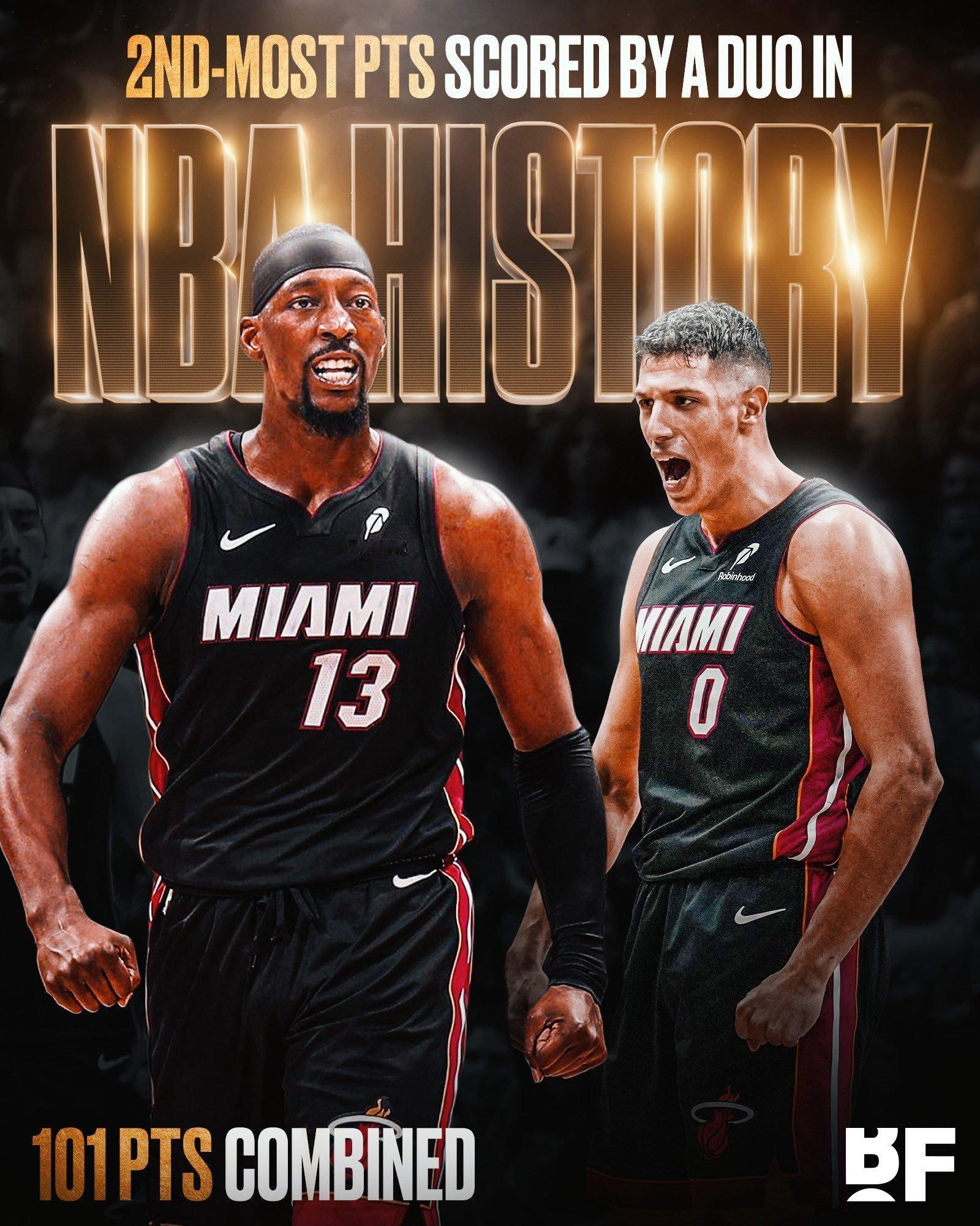 冯泰奇奥：我和阿德巴约合砍101分自从1976年以来，阿德巴约和冯泰奇奥创造了单