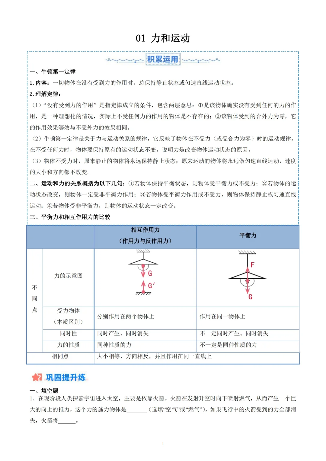 初二下册物理暑期综合复习