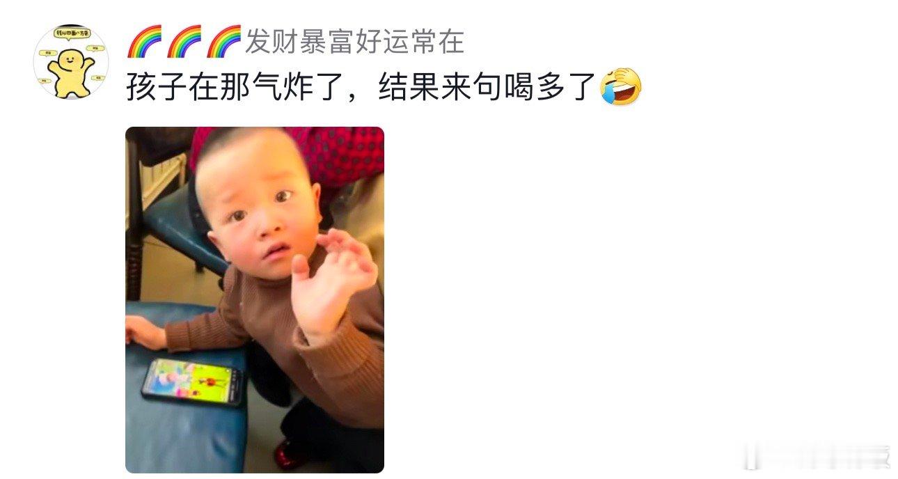 孩子在那气炸了，结果最后来了句喝多了[允悲][允悲] 