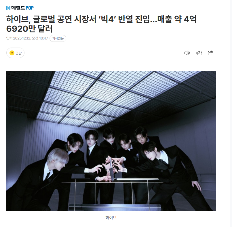 HYBE巡演年销售额超4.6亿美元HYBE巡演年销售额突破4.6亿美元HYBE给