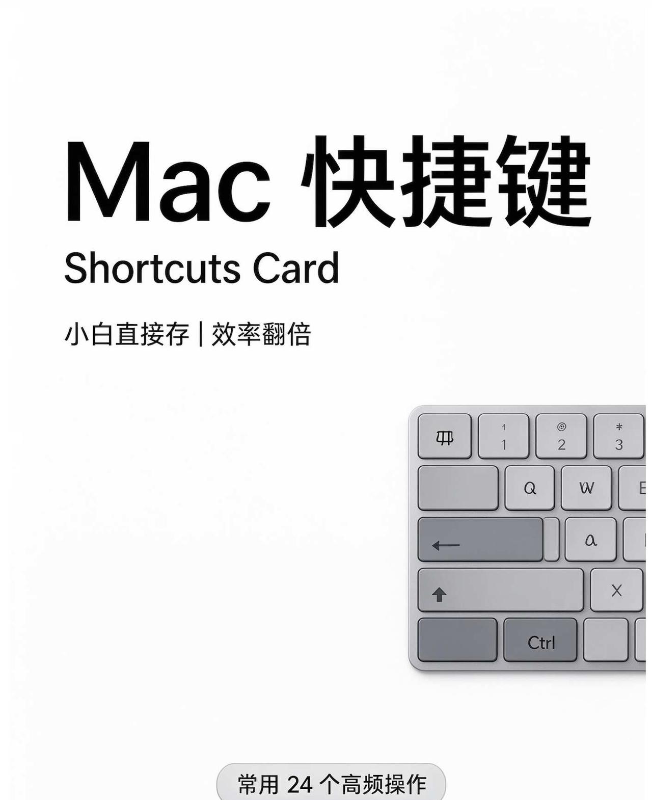 Mac快捷键｜小白必备万能快捷键卡✨
刚用 Mac 总点来点去，效率太低😮‍?