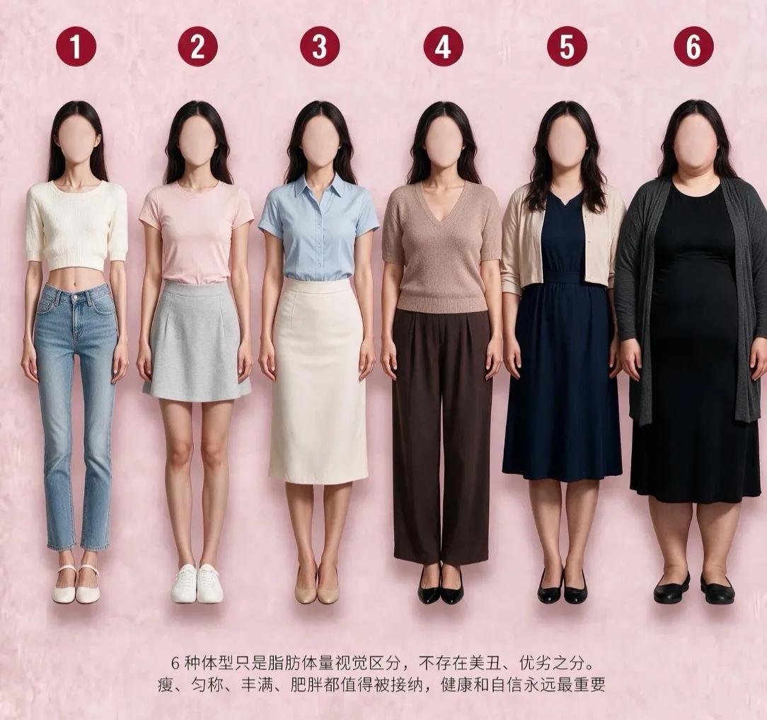其实严格来说并没有绝对完美的体型，这六种身形各有各的美感。
1号纤细灵动，自带清
