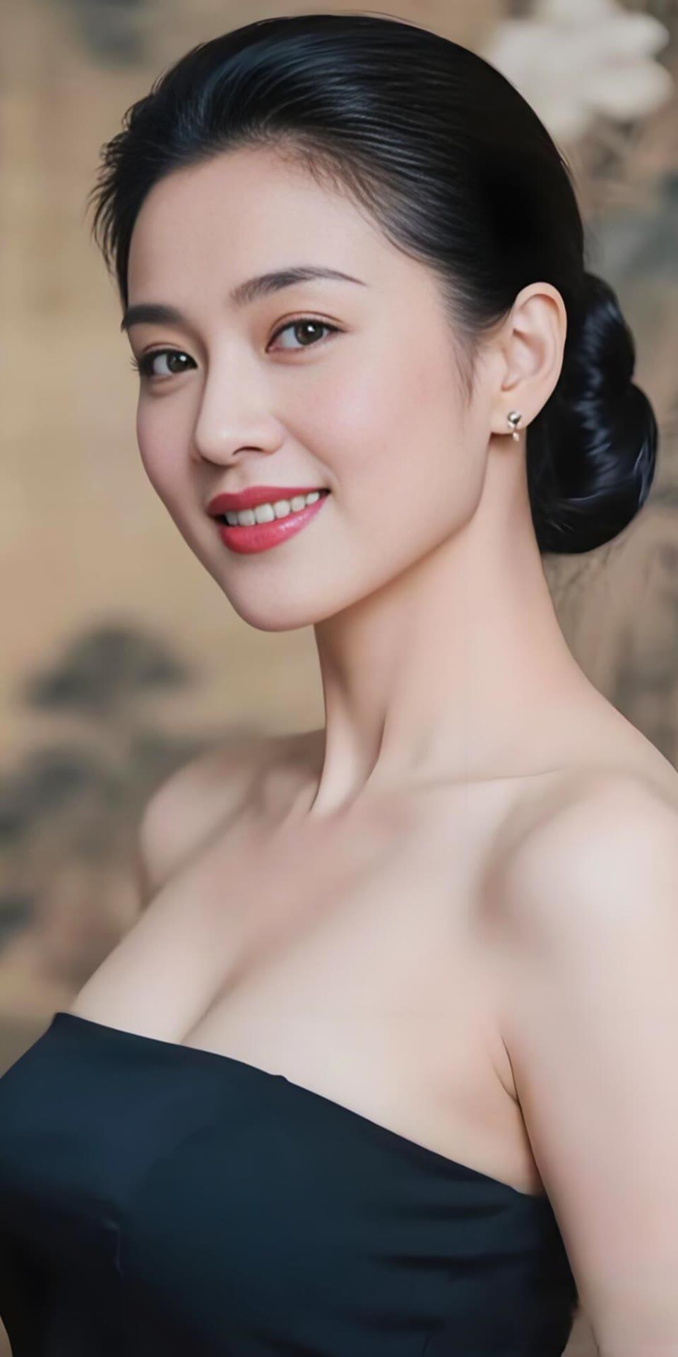 优雅黑裙，温婉笑容，气质如兰。