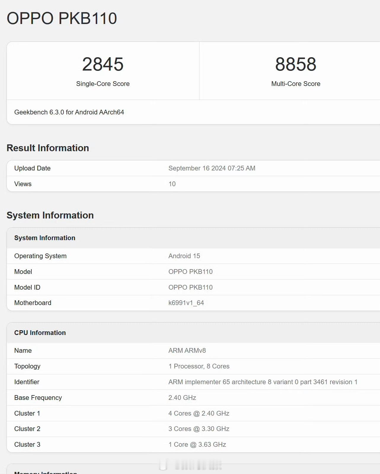 OPPO Find X8跑分，使用天玑9400处理器，16GB RAM单核284