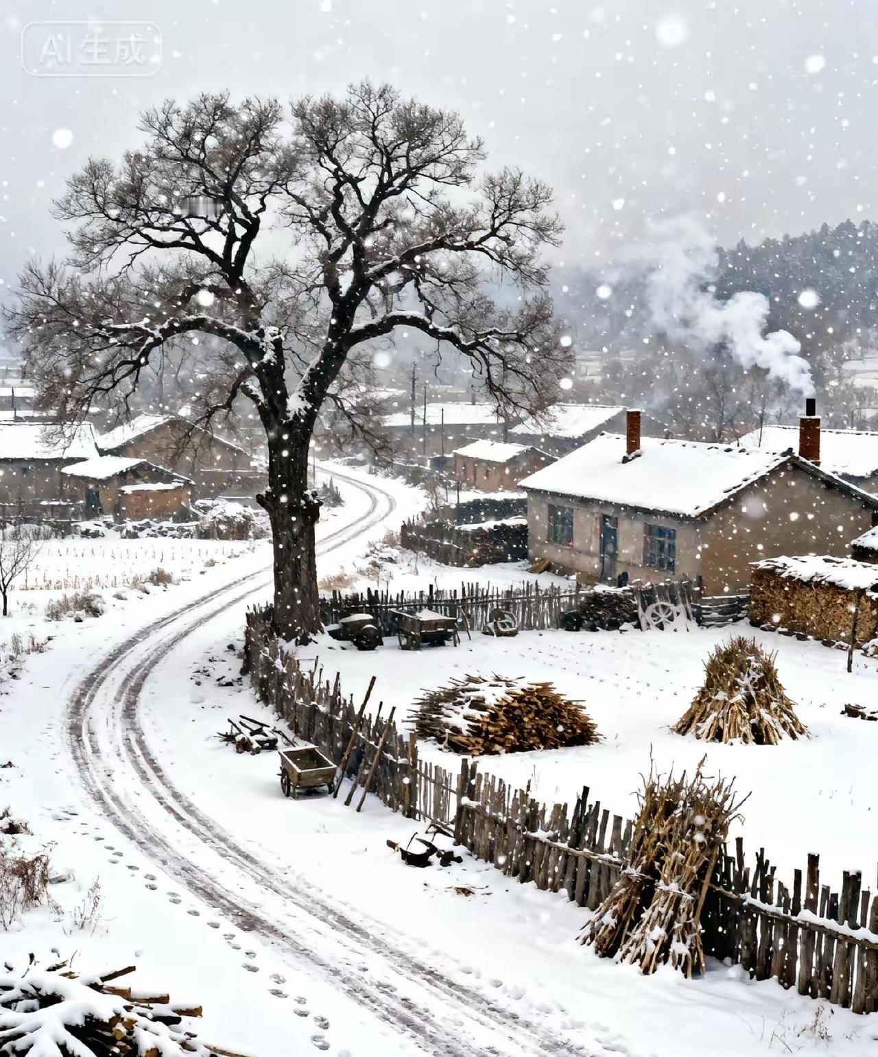 真想找这样一个地方，僻静的小山村外边下着鹅毛大雪，一座小屋里一家人围坐在火炉旁吃