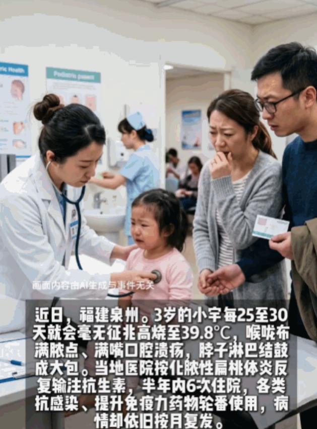 万万没想到！福建泉州，一名3岁男童每隔25至30天就会准时高烧、喉咙化脓，被长期