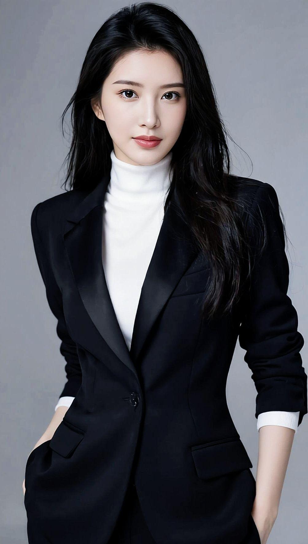 AI干练职场写真 抖音ai创作 御姐控 黑色礼服 气质御姐