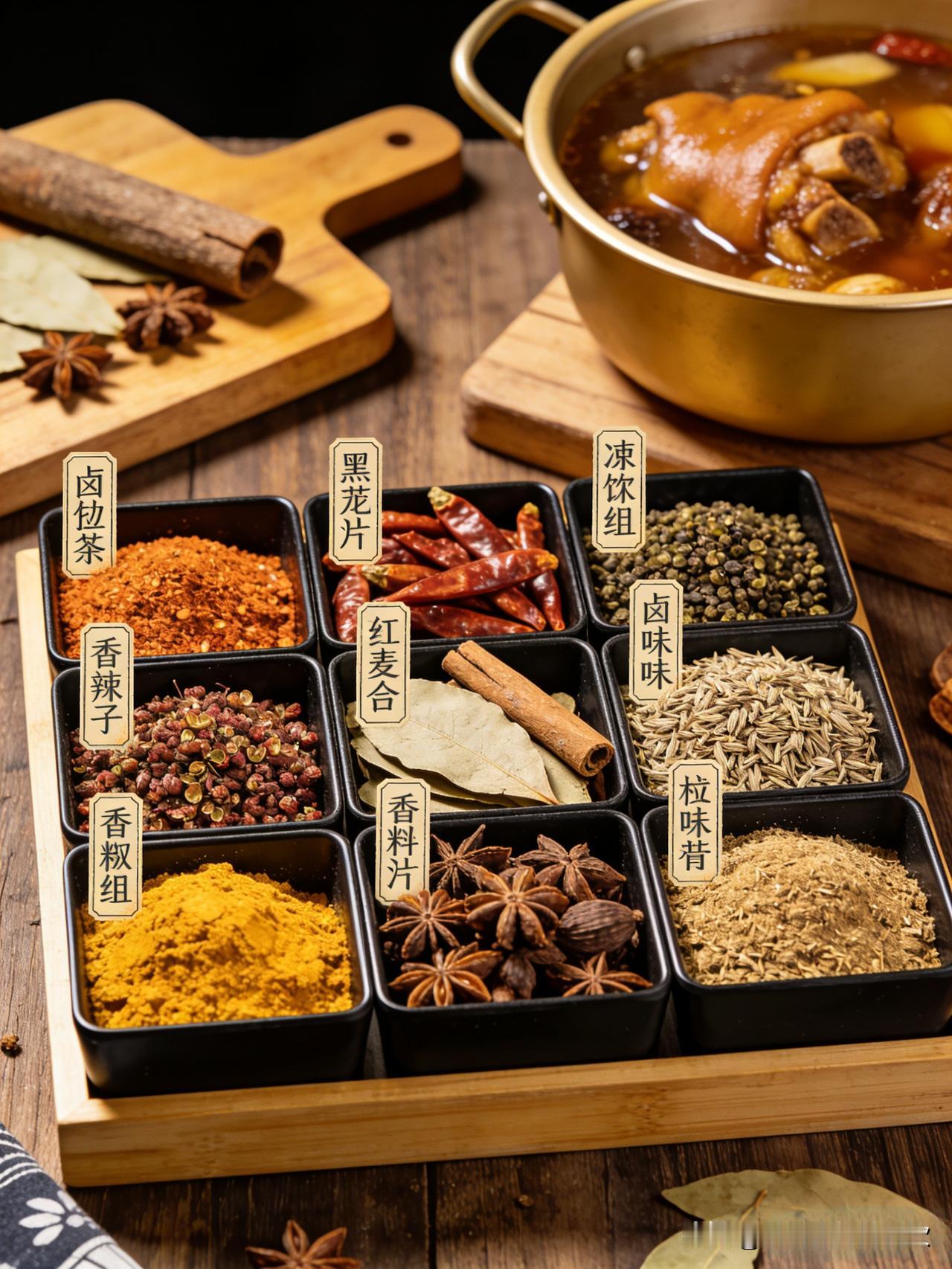 👉增香组合：八角+桂皮+小茴香
👉回味组合：草蔻+砂仁+丁香
👉解腻组合：