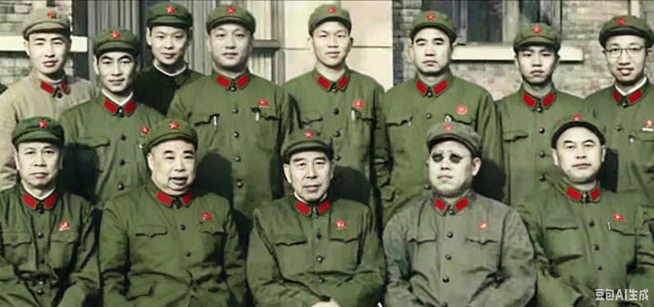 这张照片很有点意思，

军委办事组的有关人员，
在北京合影。
前排左起
邱会作，