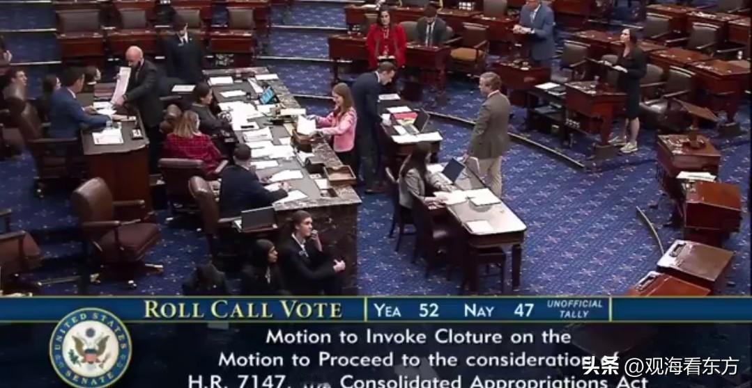 美国参议院以52比47否决为美国国土安全部拨款的法案，若无新协议，本周末前可能出