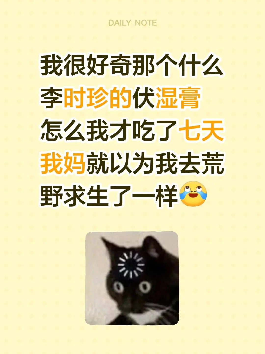 我很好奇那个什么李时珍的伏湿膏 怎么我才吃了七天 我妈就以为我去荒野求生了一样