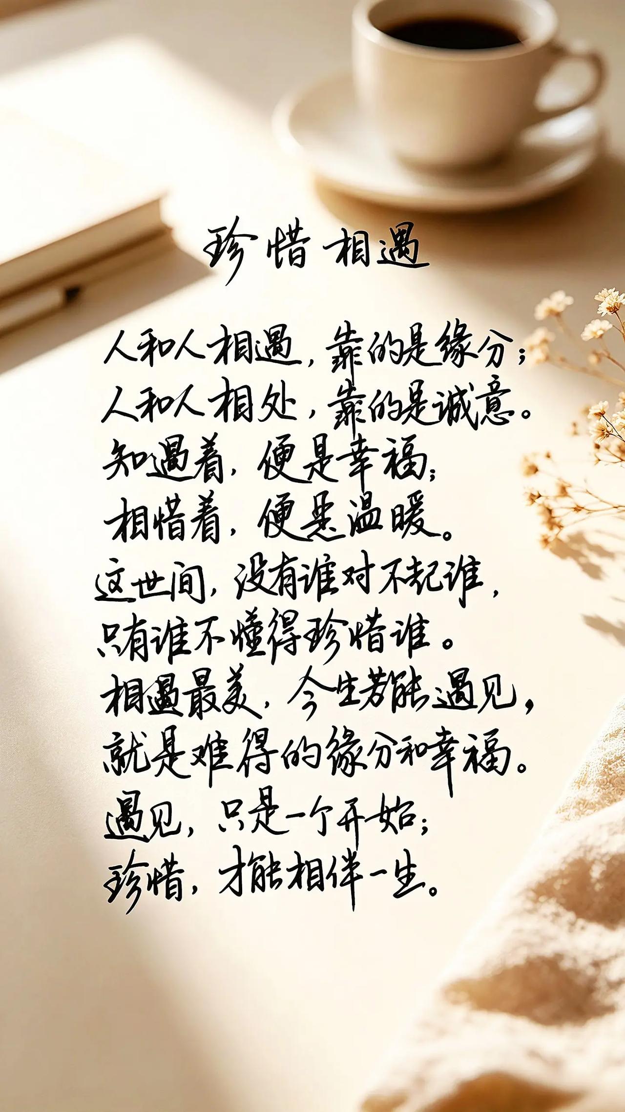 珍惜相遇。手写文案 智慧人生感悟文案 治愈系文字分享 今日书摘分享 写字是一种生